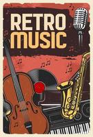 cartaz de música retrô, instrumentos e vinil vetor