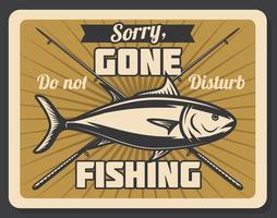 peixe e cartaz retrô de varas de pesca cruzadas vetor