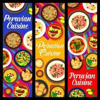 bandeiras de comida de cozinha peruana, pratos tradicionais vetor