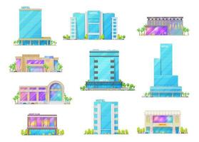 ícones isolados de edifícios de hotéis e clubes noturnos vetor