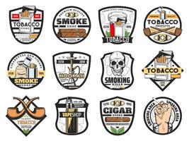 cigarro, charuto, tabaco, cinzeiro, ícones de isqueiro vetor