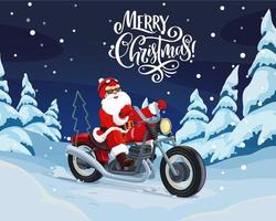 papai noel andando de moto para entregar presentes de natal vetor