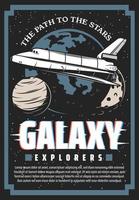 cartaz de exploração do espaço sideral, efeito de falha vetor