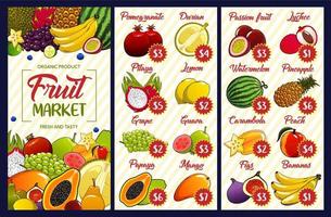 preço do vetor de frutas, mercado agrícola ou menu da loja