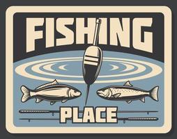 lugar para pescar cartaz de pesca bobber e peixe vetor
