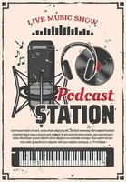 estação de podcast de programa de música de rádio, vetor retrô