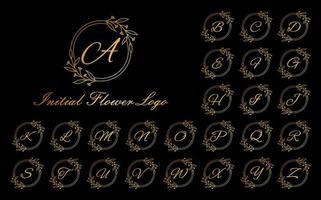 conjunto de design floral de letras do alfabeto de círculo de luxo. ícone do logotipo real do alfabeto de ouro elegante. vetor