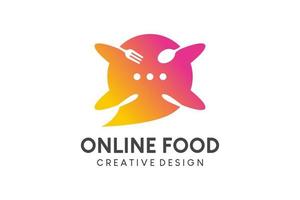 design de logotipo de comida on-line, ilustração vetorial de logotipo de pedido de comida com conceito de ícone de pedido de bate-papo vetor