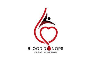 design de logotipo de doação de sangue, ilustração vetorial de doação de sangue com conceito de linha de gota de sangue vetor