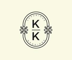kk letras iniciais modelo de logotipos de monograma de casamento, modelos minimalistas e florais modernos desenhados à mão para cartões de convite, salve a data, identidade elegante. vetor