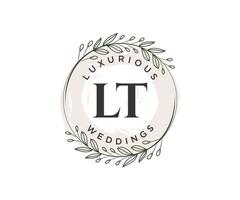 Modelo de logotipos de monograma de casamento de letras iniciais lt, modelos modernos minimalistas e florais desenhados à mão para cartões de convite, salve a data, identidade elegante. vetor