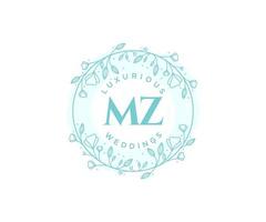 mz letras iniciais modelo de logotipos de monograma de casamento, modelos modernos minimalistas e florais desenhados à mão para cartões de convite, salve a data, identidade elegante. vetor