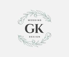 coleção de logotipos de monograma de casamento de letras iniciais gk, modelos modernos minimalistas e florais desenhados à mão para cartões de convite, salve a data, identidade elegante para restaurante, boutique, café em vetor