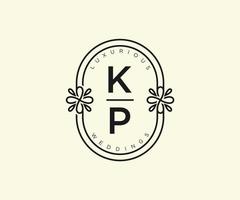 kp letras iniciais modelo de logotipos de monograma de casamento, modelos modernos minimalistas e florais desenhados à mão para cartões de convite, salve a data, identidade elegante. vetor