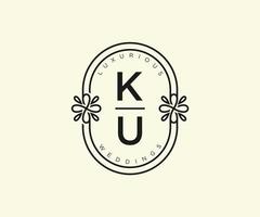 modelo de logotipos de monograma de casamento de carta inicial ku, modelos modernos minimalistas e florais desenhados à mão para cartões de convite, salve a data, identidade elegante. vetor
