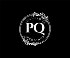 pq modelo de logotipos de monograma de casamento de letra inicial, modelos minimalistas e florais modernos desenhados à mão para cartões de convite, salve a data, identidade elegante. vetor