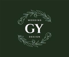 coleção de logotipos de monograma de casamento de letras iniciais gy, modelos modernos minimalistas e florais desenhados à mão para cartões de convite, salve a data, identidade elegante para restaurante, boutique, café em vetor