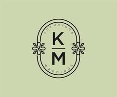 km letras iniciais modelo de logotipos de monograma de casamento, modelos modernos minimalistas e florais desenhados à mão para cartões de convite, salve a data, identidade elegante. vetor