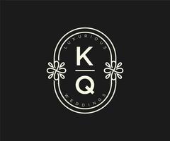 modelo de logotipos de monograma de casamento de carta inicial kq, modelos minimalistas e florais modernos desenhados à mão para cartões de convite, salve a data, identidade elegante. vetor