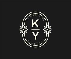 modelo de logotipos de monograma de casamento de letra de iniciais ky, modelos modernos minimalistas e florais desenhados à mão para cartões de convite, salve a data, identidade elegante. vetor