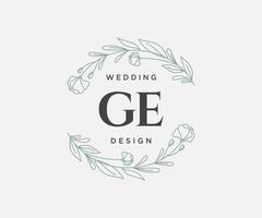 coleção de logotipos de monograma de casamento de carta inicial ge, modelos modernos minimalistas e florais desenhados à mão para cartões de convite, salve a data, identidade elegante para restaurante, boutique, café em vetor