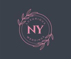 modelo de logotipos de monograma de casamento de letra inicial de Nova York, modelos modernos minimalistas e florais desenhados à mão para cartões de convite, salve a data, identidade elegante. vetor