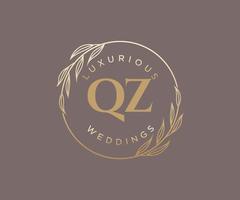 modelo de logotipos de monograma de casamento de carta inicial qz, modelos minimalistas e florais modernos desenhados à mão para cartões de convite, salve a data, identidade elegante. vetor