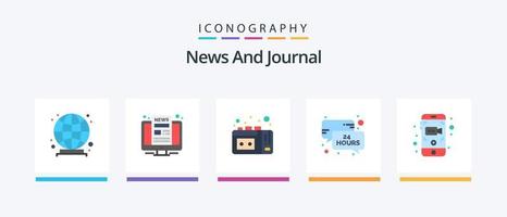 news flat 5 icon pack incluindo gravação móvel. Móvel. vhs. Câmera. Atualização de noticias. design de ícones criativos vetor