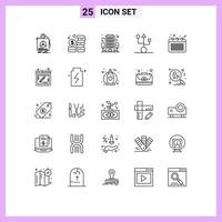 conjunto de 25 sinais de símbolos de ícones de interface do usuário modernos para computadores de gadget de gerenciamento de hardware de negócios elementos de design de vetores editáveis