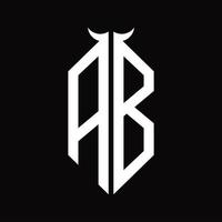 monograma de logotipo ab com modelo de design preto e branco isolado em forma de chifre vetor
