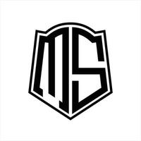 monograma de logotipo ms com modelo de design de contorno de forma de escudo vetor