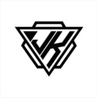 monograma de logotipo jk com modelo de triângulo e hexágono vetor