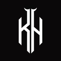 monograma do logotipo kh com modelo de design preto e branco isolado em forma de chifre vetor