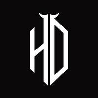 monograma de logotipo hd com modelo de design preto e branco isolado em forma de chifre vetor