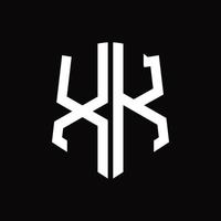monograma do logotipo xk com modelo de design de fita em forma de escudo vetor