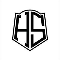 monograma de logotipo hs com modelo de design de contorno de forma de escudo vetor