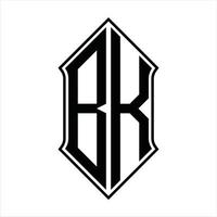 monograma do logotipo bk com formato de escudo e modelo de design de contorno resumo do ícone do vetor