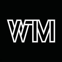monograma do logotipo wm com espaço negativo de estilo de linha vetor