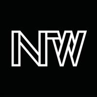monograma de logotipo nw com espaço negativo de estilo de linha vetor