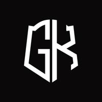 monograma de logotipo gk com modelo de design de fita em forma de escudo vetor