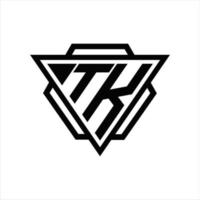 monograma de logotipo tk com modelo de triângulo e hexágono vetor