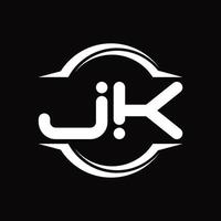 monograma de logotipo jk com modelo de design de forma de fatia arredondada de círculo vetor
