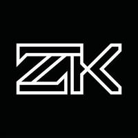 monograma do logotipo zk com espaço negativo de estilo de linha vetor