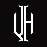 monograma de logotipo vh com modelo de design em forma de chifre vetor