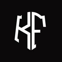 monograma do logotipo kf com modelo de design de fita em forma de escudo vetor