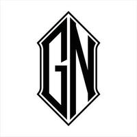 monograma do logotipo gn com forma de escudo e modelo de design de contorno resumo do ícone do vetor
