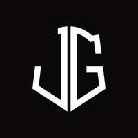 monograma do logotipo jg com modelo de design de fita em forma de escudo vetor