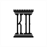 monograma de logotipo ko com modelo de design de forma de pilar vetor