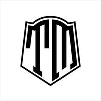 monograma de logotipo tm com modelo de design de contorno de forma de escudo vetor
