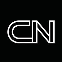 monograma do logotipo cn com espaço negativo de estilo de linha vetor